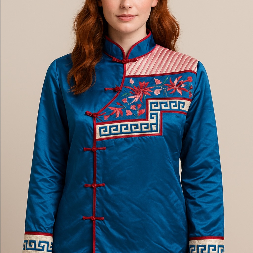 Chinese Arts Blue Jacket with Red Trim